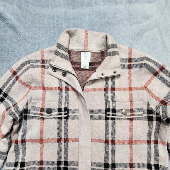 Joie Jacket Women's Large Beige Plaid Knit Utility Military Full Zip Mock Neck - Picture 9 of 10